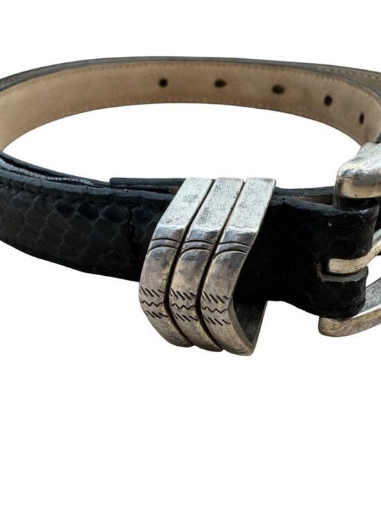 Vintage 1990s Brighton Womens Black Snake Embossed Leather Skinny Waist Belt M